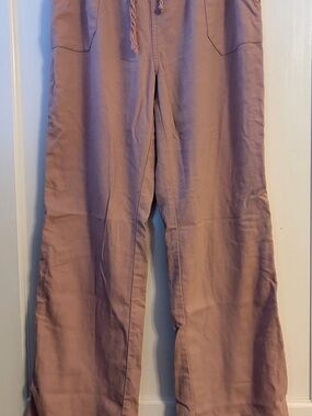 Ci Sono Blush Pink Linen Blend Elastic Waist Pants Vacation Beach Comfy ResortT1